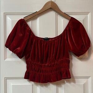 Forever 21 Red Velvet Puff Sleeve Blouse